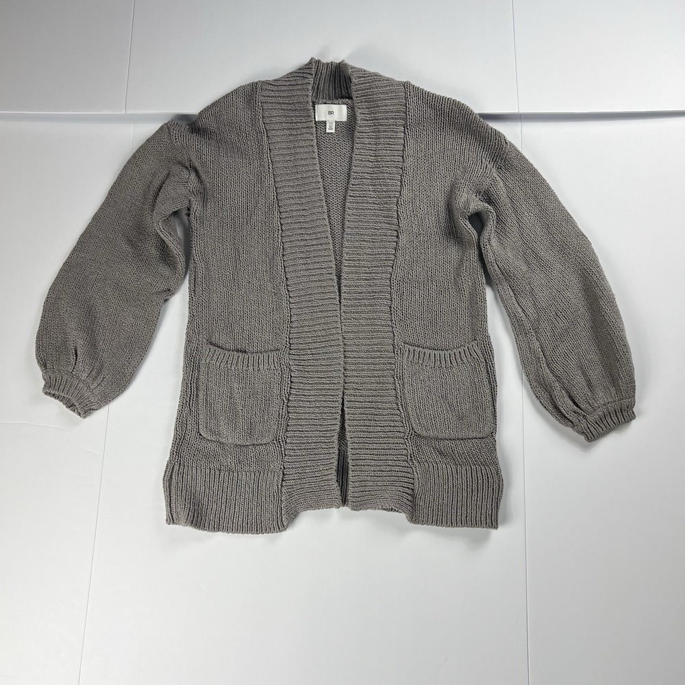 BP. Open Front Cardigan Womens XS Extra Small Gray Balloon Sleeve Pockets